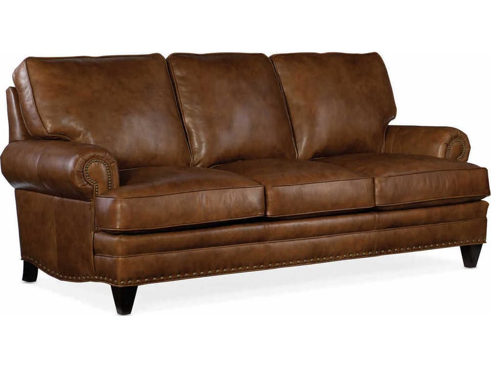Carrado 3-Seat Sable Brown Leather Sofa with Nailhead Trim