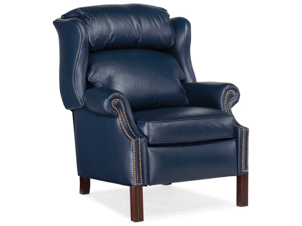 Chippendale Manual Reclining Leather Wing Chair with Nailhead Trim
