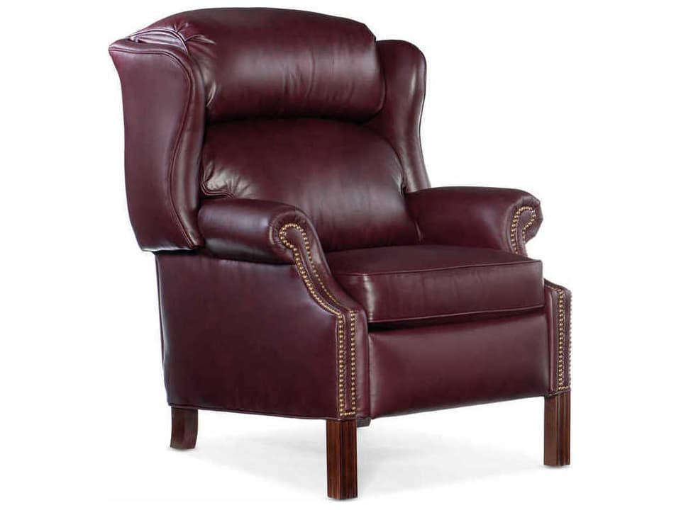 Chippendale Reclining Upholstered Wing Chair in Burgundy Leather