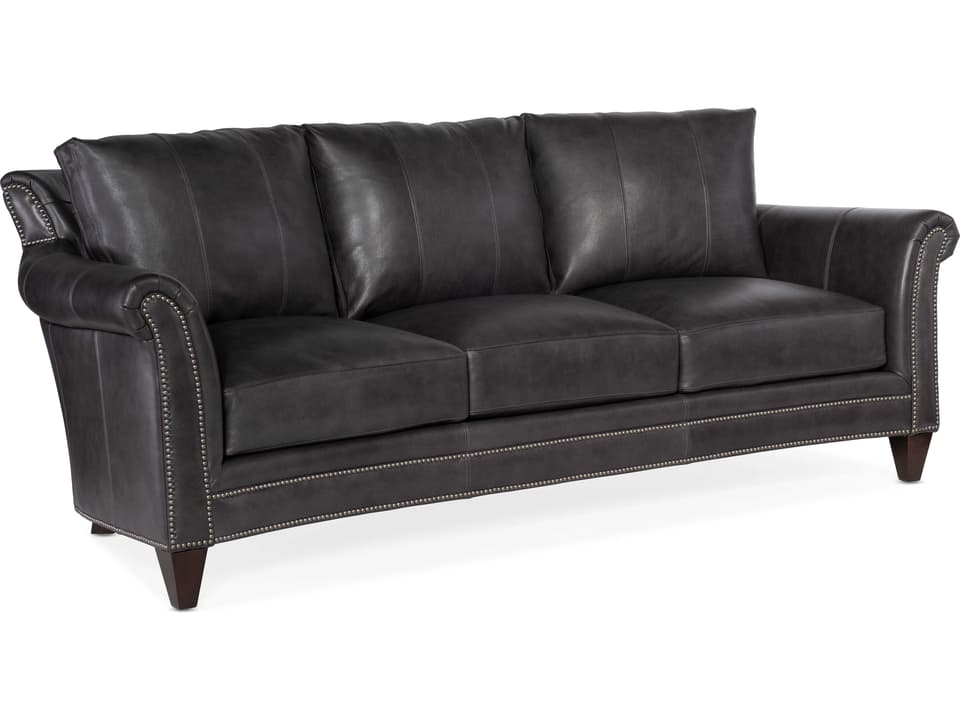 Richardson 3-Seat Genuine Leather Sofa in Charcoal Black with Gunmetal Nailhead Trim