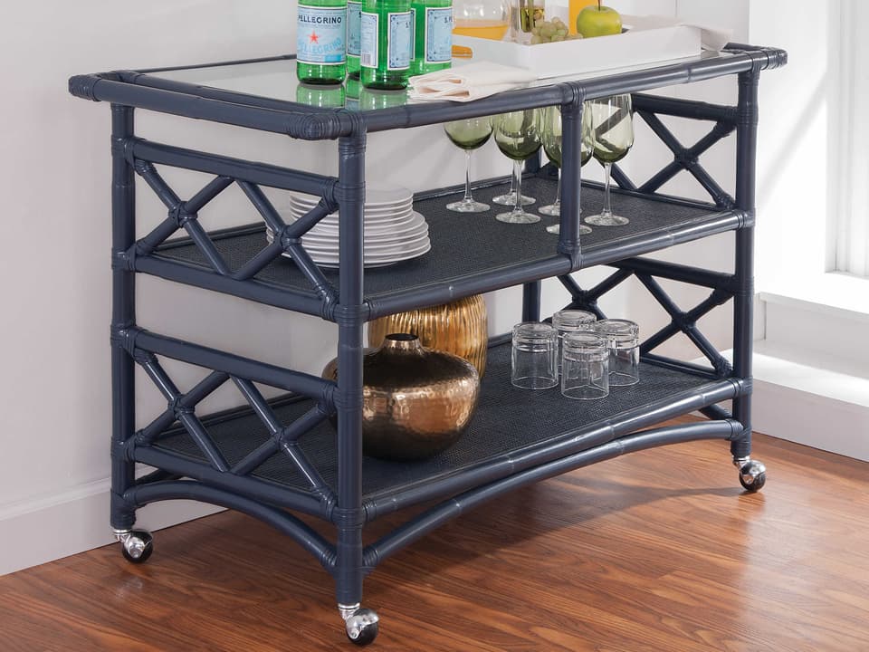 Montgomery Indoor Rattan Bar Cart with Glass Top