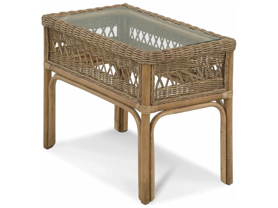 Nassau Rectangular Rattan End Table with Glass Top