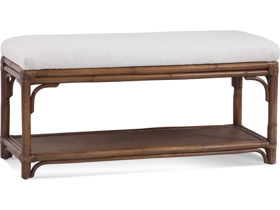 Summer Retreat Upholstered Bed Bench Rattan and Hardwood Frame