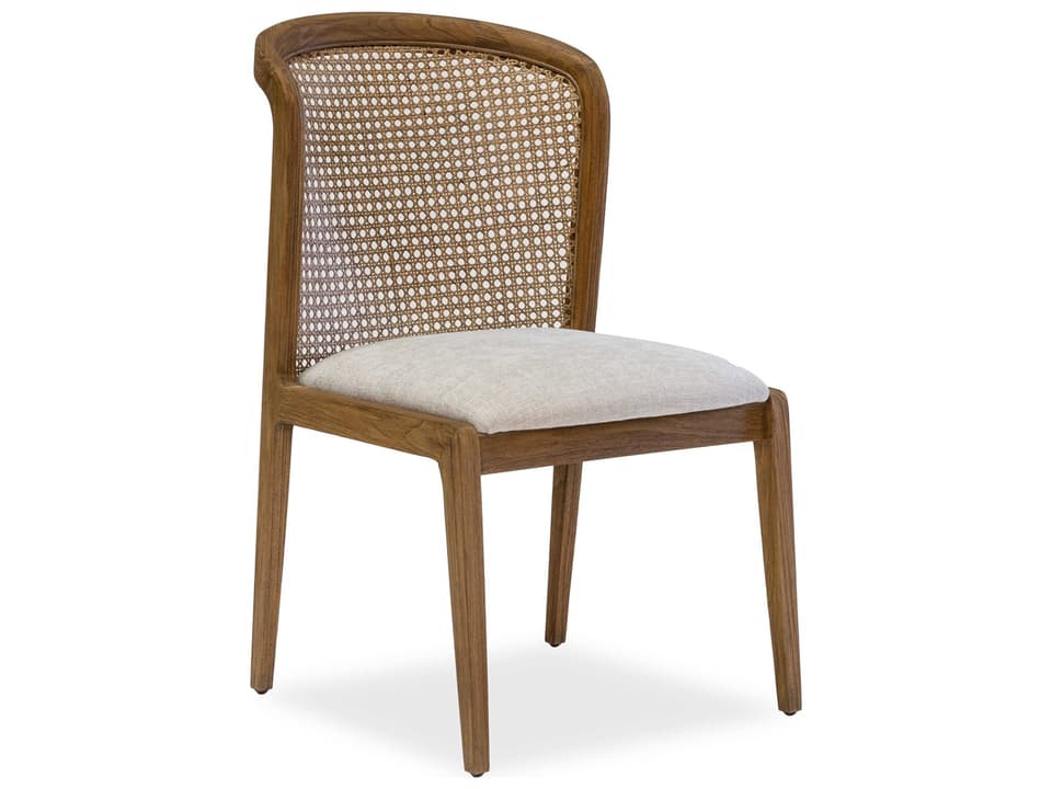 Gabby Teak Wood Upholstered Side Dining Chair with Cane Back