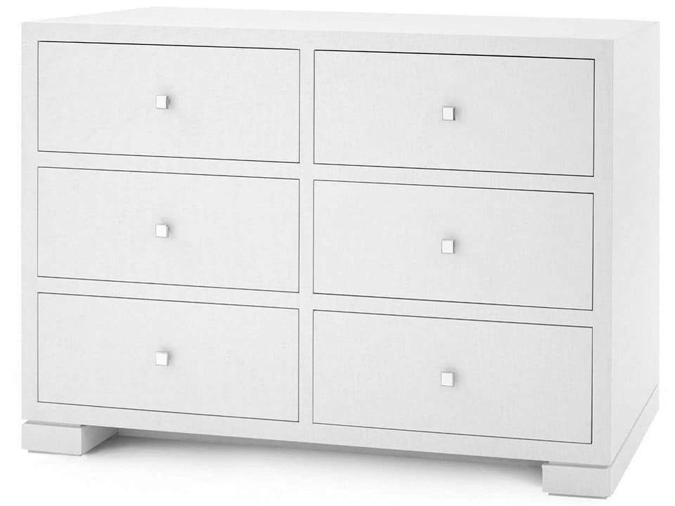 Frances Extra Large 6-Drawer Dresser in Chiffon White Lacquered Grasscloth