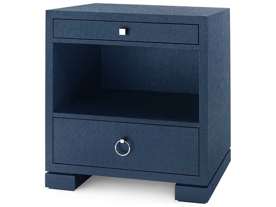 2-Drawers Blue Solid Wood Nightstand