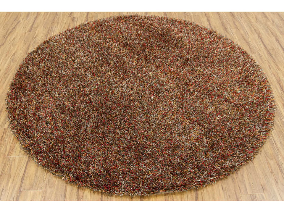 Astrid Hand-Woven Polyester Shag Area Rug Red Orange Grey Round