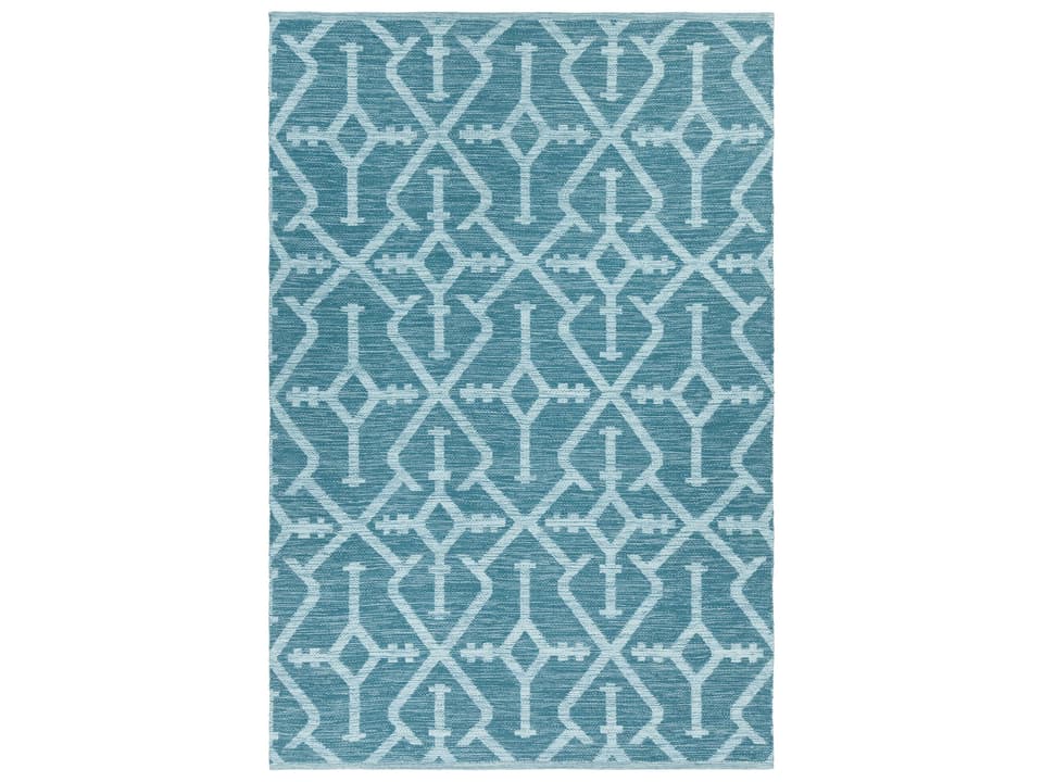 Dani Geometric Hand Woven Indoor Outdoor Area Rug in Teal and Beige