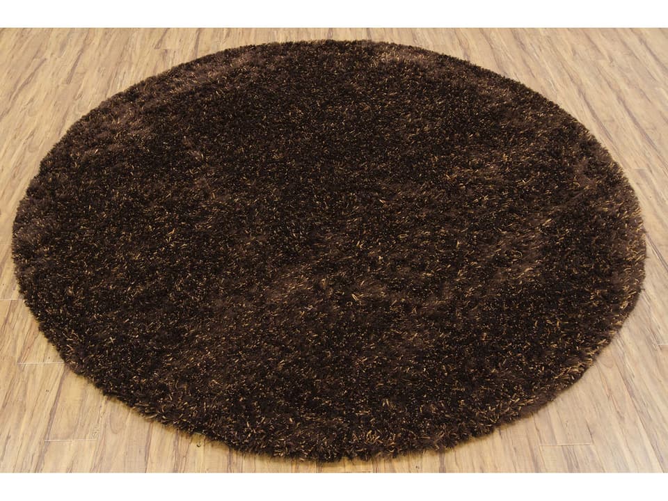 Dior Collection Hand-Woven Polyester Shag Area Rug in Brown Round