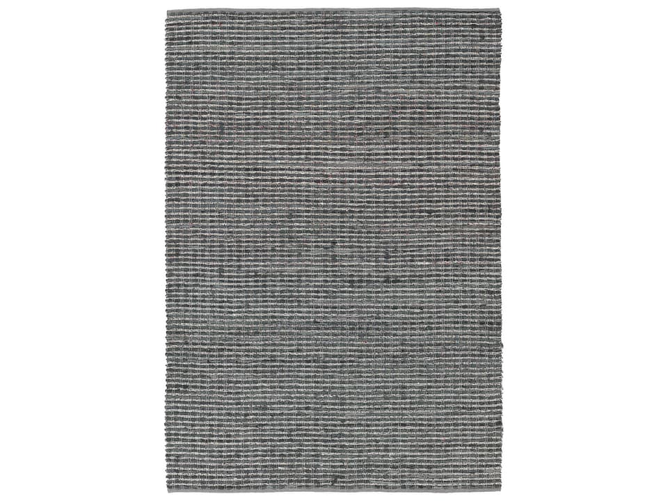 Easton Hand-Woven Striped Area Rug in Grey with Leather and Foil Accents