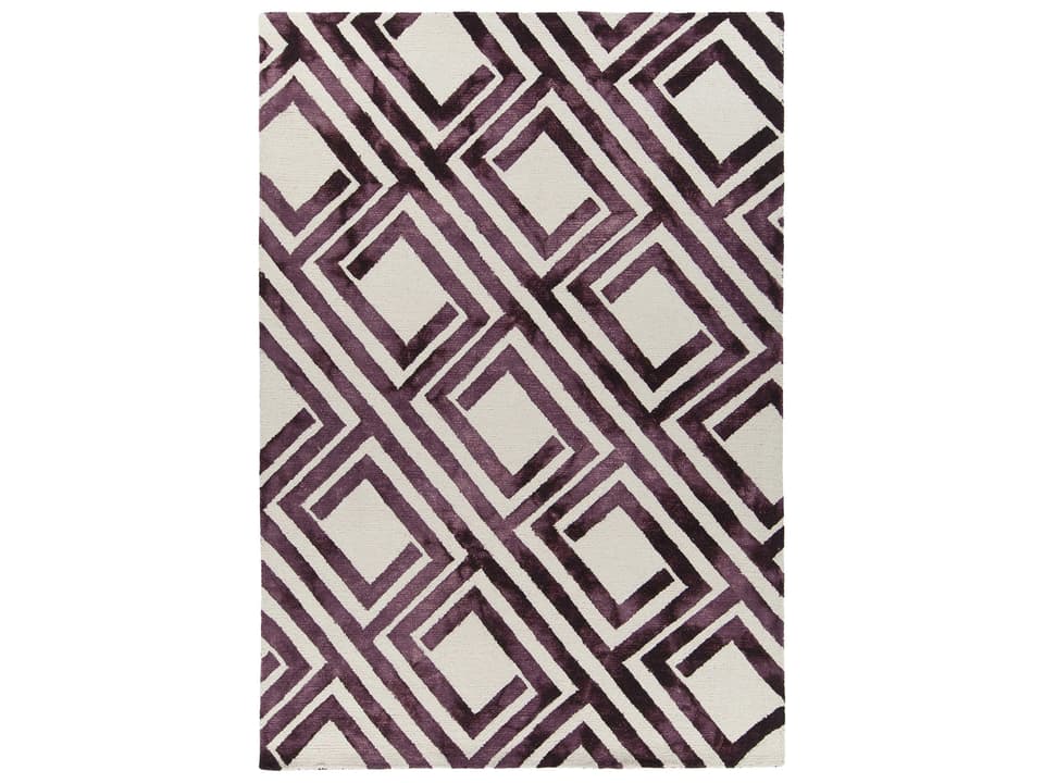 Elvo Hand Tufted Wool Geometric Area Rug in Purple and White