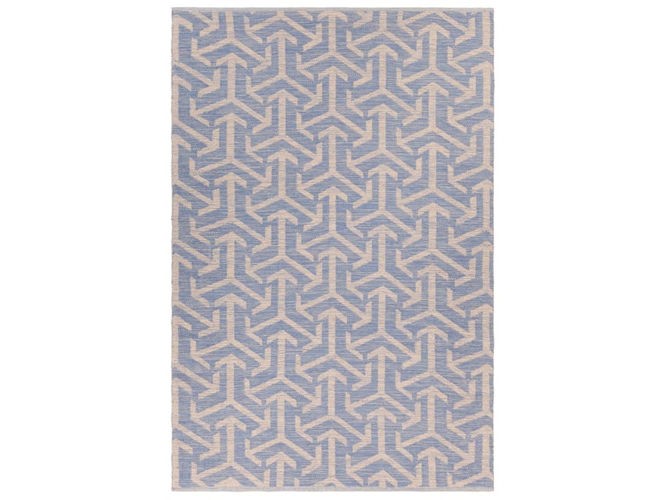 Enaya Geometric Hand-Woven Indoor Outdoor Area Rug in Blue and Beige