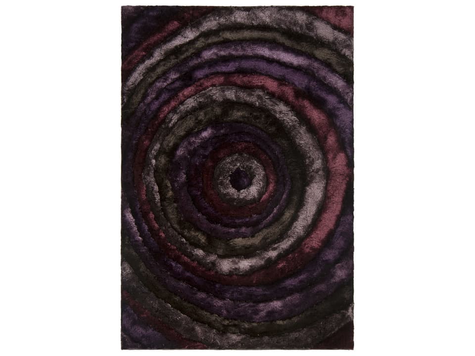 Flemish Abstract Shag Area Rug Polyester in Purple Grey Charcoal