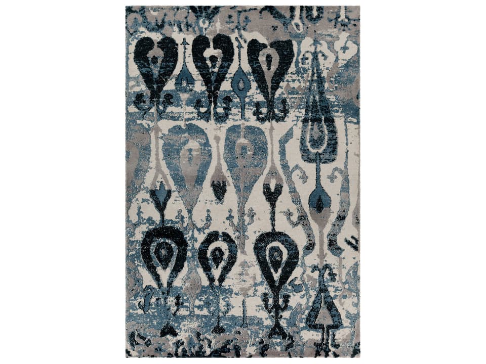 Gwen 100% Wool Hand-Tufted Area Rug in Blue Grey and White