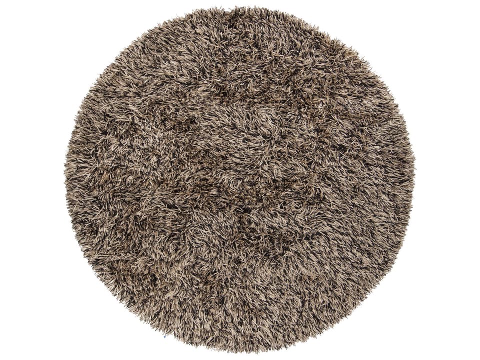 Iris Hand-Woven Round Shag Area Rug in Taupe Beige and Black