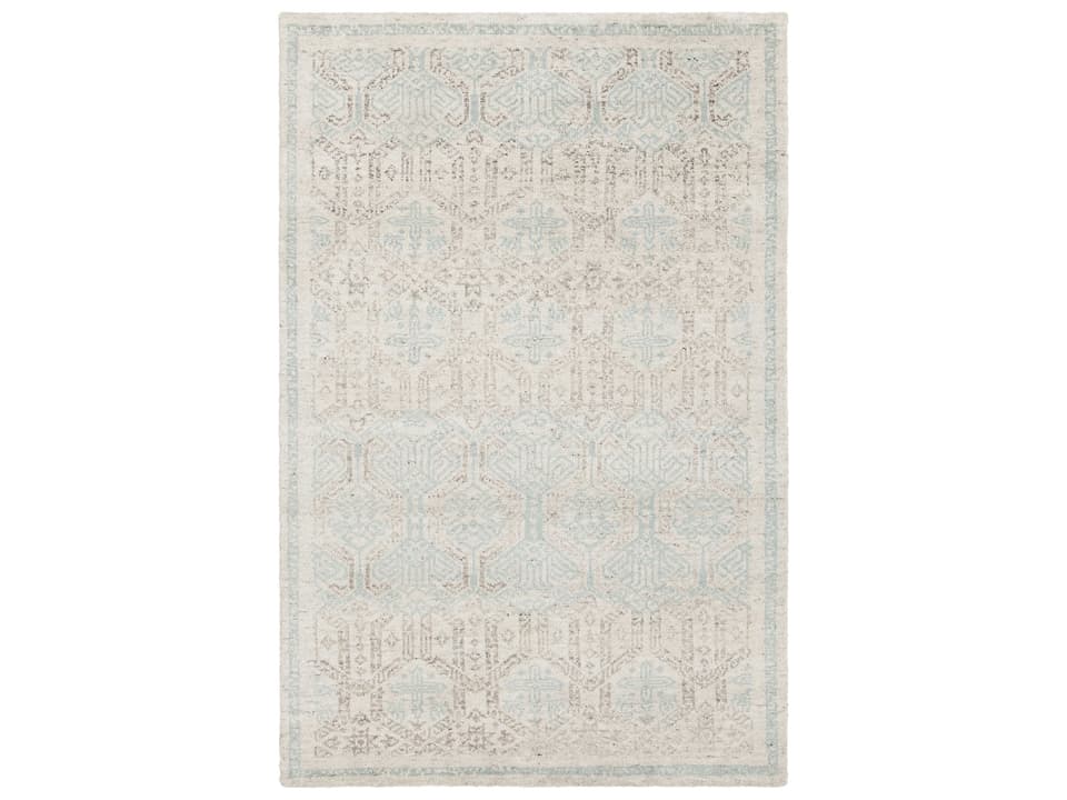 Isla 100% Wool Modern Southwestern Hand-Knotted Area Rug in Ivory with Blue and Gray