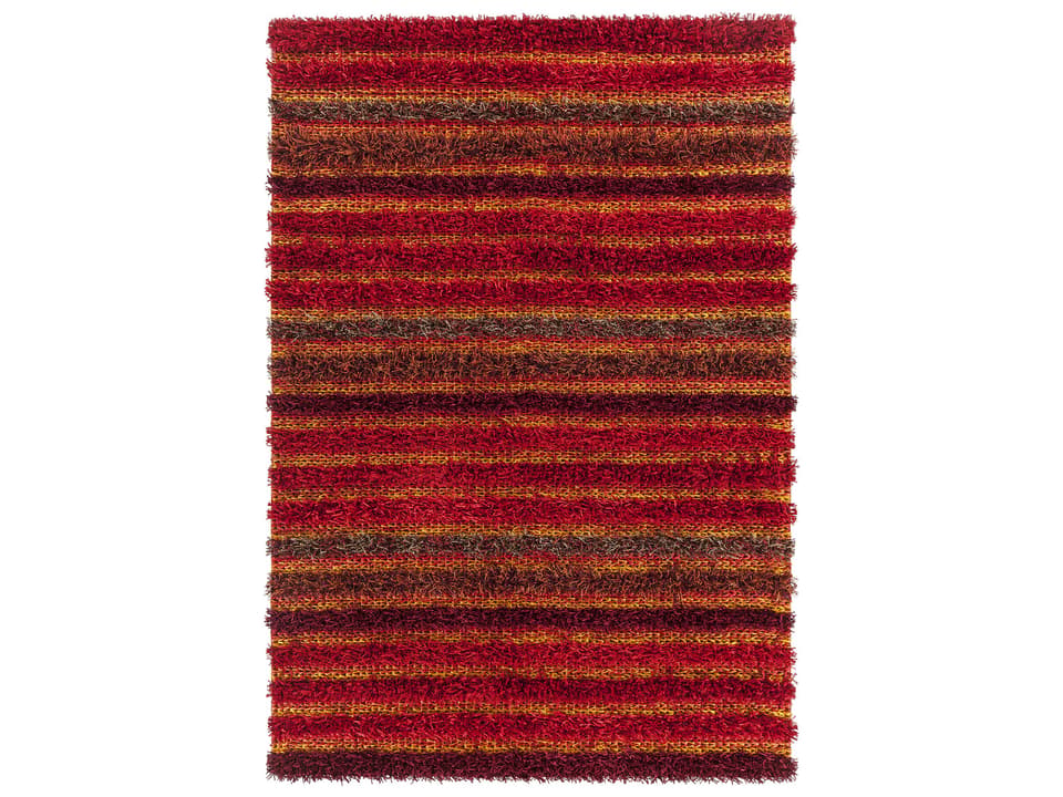 Lavasa Hand-Woven Polyester Shag Area Rug in Red Orange