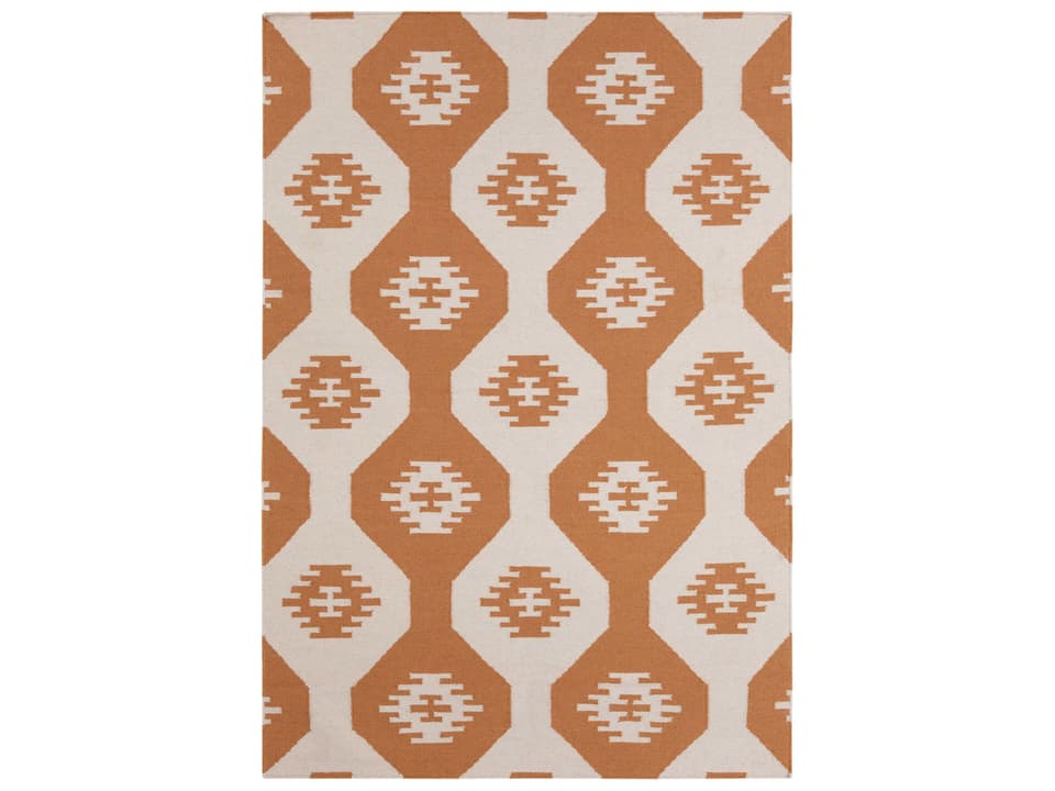 Lima LIM-25716 Hand-Woven Wool Area Rug in White and Orange 5x7