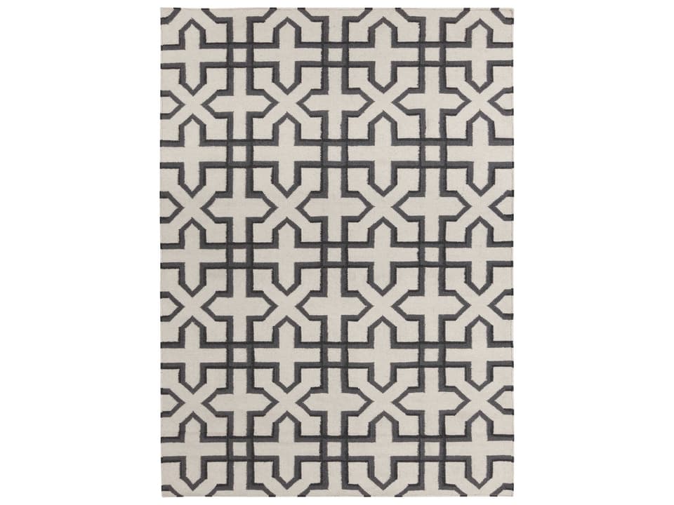 Lima Hand-Woven Wool Flatweave Area Rug in White Grey Black