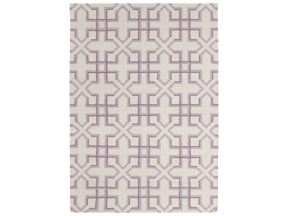 Lima Collection Hand-Woven Wool Flatweave Area Rug in White Purple Lavender