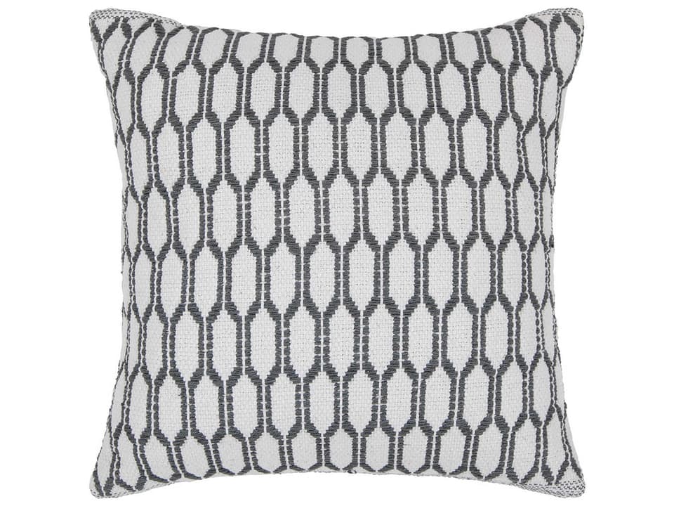 Cotton Handmade Accent Cushion in White and Grey 22 Inch Square