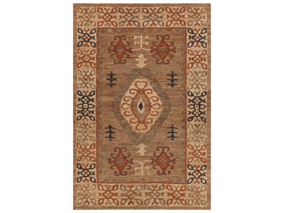 Ryleigh Hand-Woven Jute Area Rug Natural Tan Green Rust