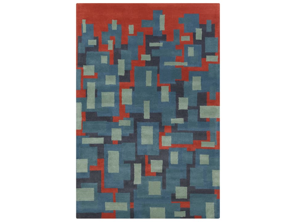 Stella Hand-Tufted Wool Area Rug in Blue Red Charcoal