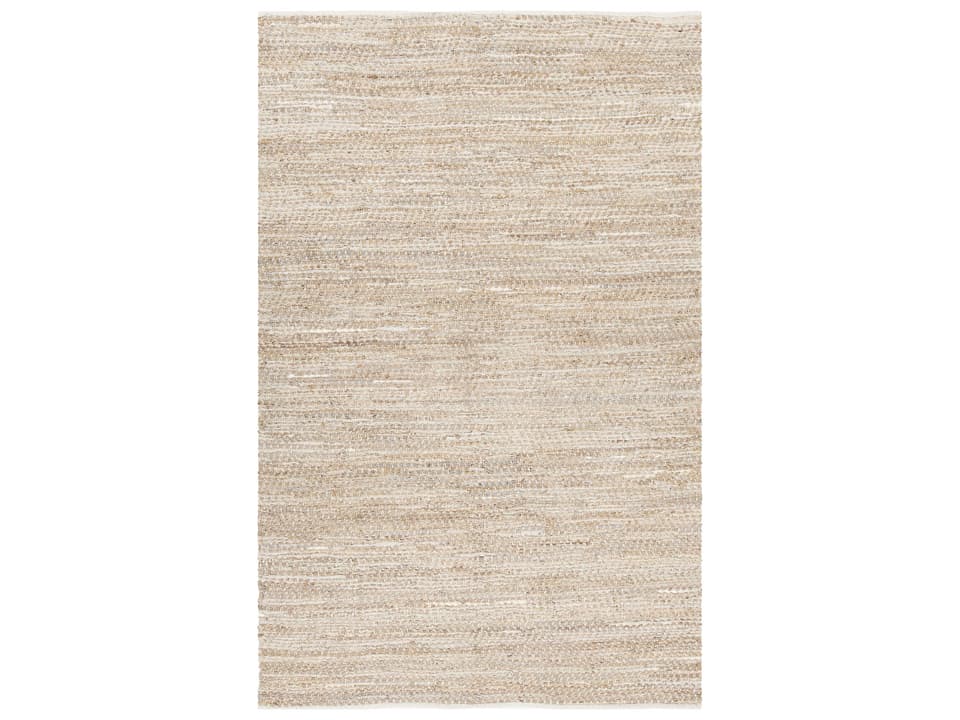 Tenola Chevron Hand Woven Area Rug Jute Leather Cotton Beige
