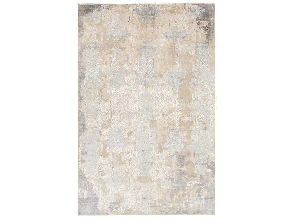 Vingel Floral Hand Knotted Wool Viscose Area Rug in Blue Green Beige