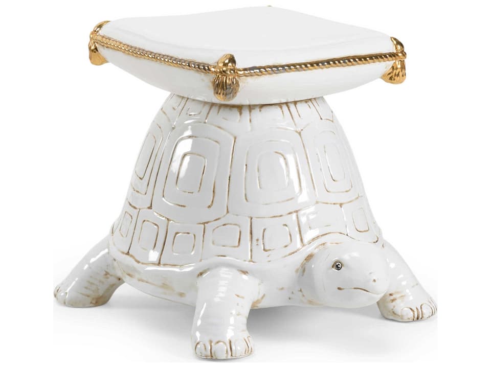 Antique White Metallic Gold Glaze Accent Stool