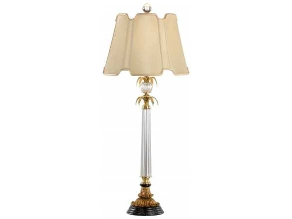 Forsythe Crystal Column Buffet Lamp with Gold Accents and Black Marbleized Base