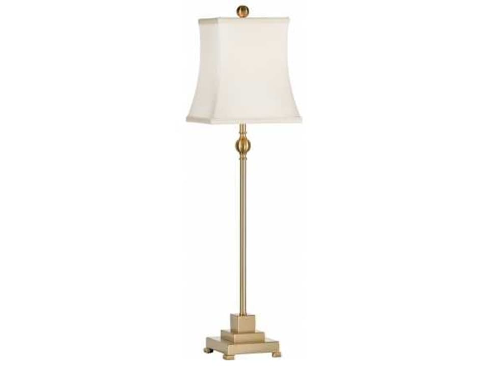 Kensington Antique Brass Buffet Table Lamp with Cream Silk Shade