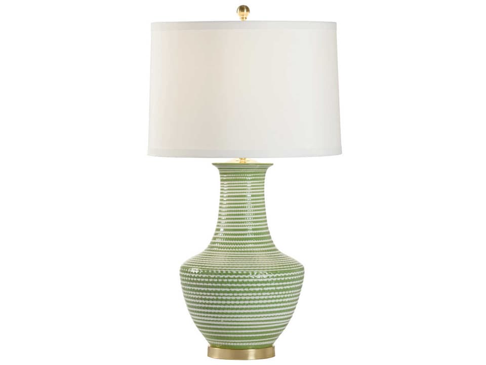 Classic Green and White Ceramic Table Lamp with Polished Brass