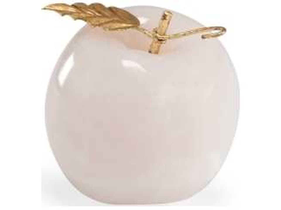 Apple Sculpture White Marble Finish with Gold Accents