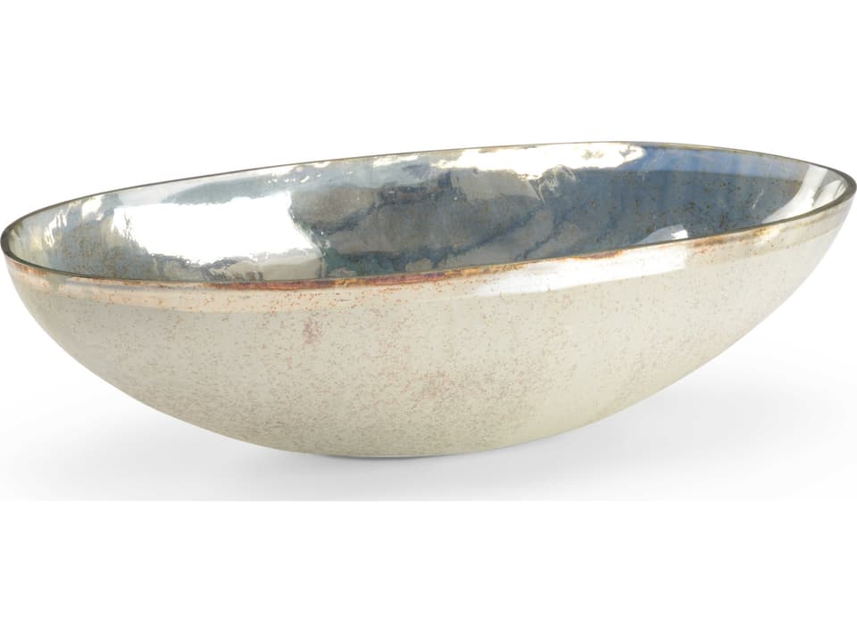 Melton Rusticated White Glass Bowl with Nickel Trim