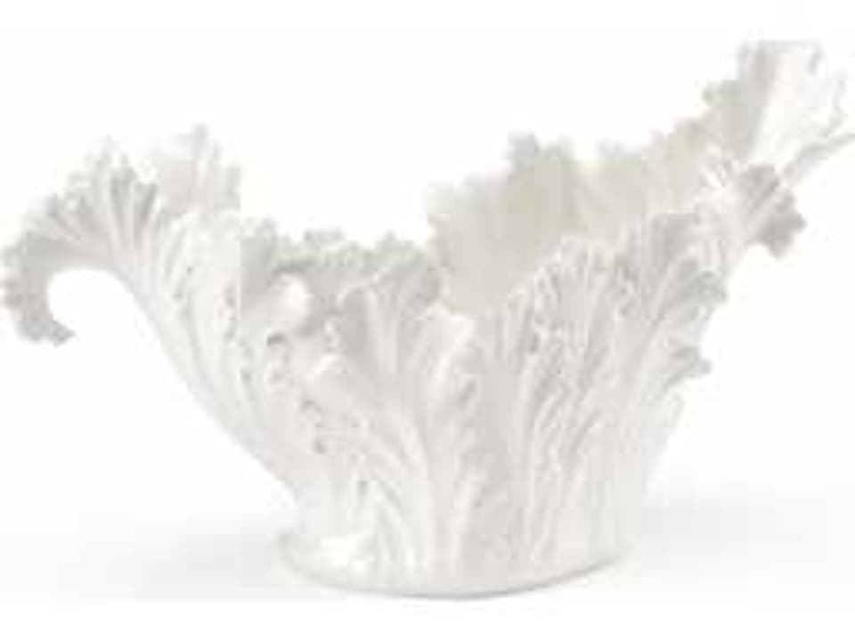 Acanthus Leaf Decorative Bowl in Glossy White Hand Painted Ceramic