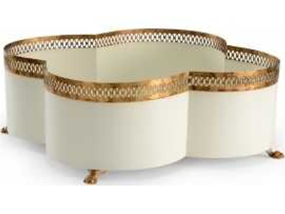 Tracery Cachepot Cream Quatrefoil Planter with Antique Gold Trim
