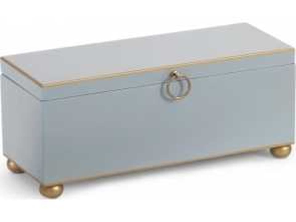 Rectangular Decorative Box in Pastel Blue with Antique Gold Trim