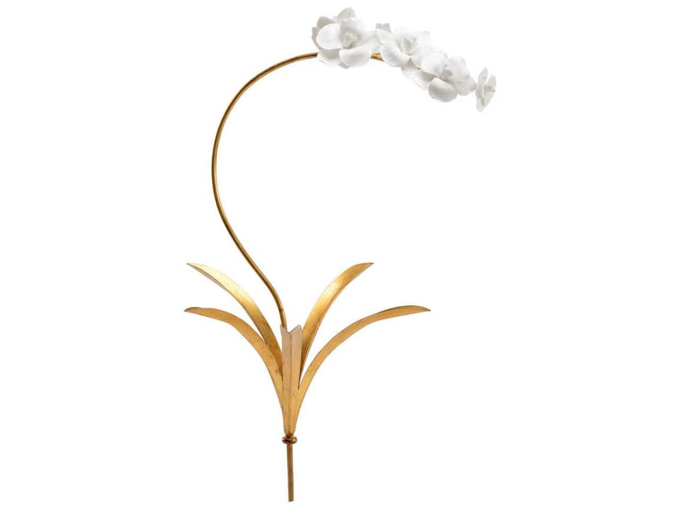 Small Orchid Stem White Porcelain with Antique Gold Leaf