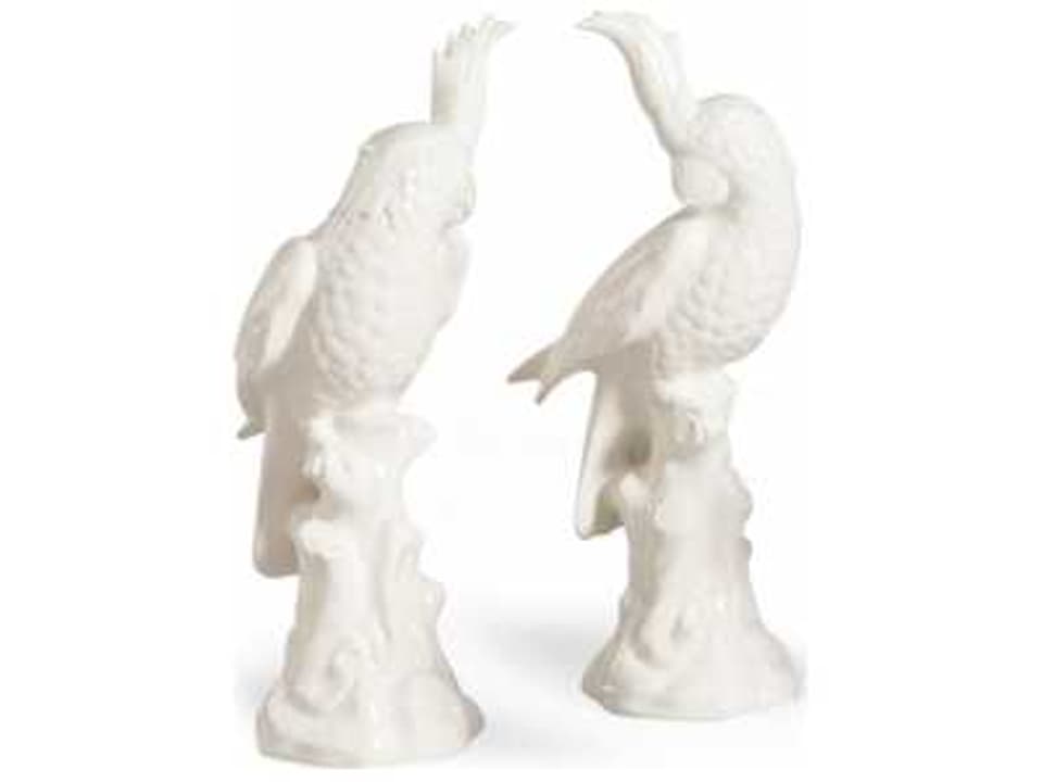 Large Parrots Pair Decorative Sculpture Hand Painted Ceramic