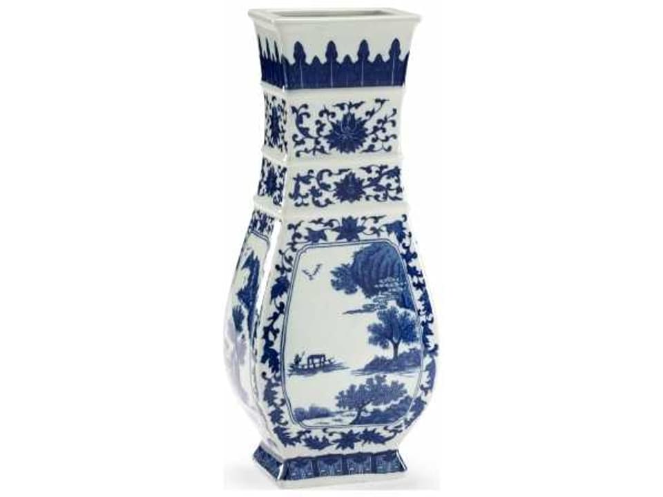 Londonderry Blue and White Hand Painted Chinoiserie Porcelain Vase