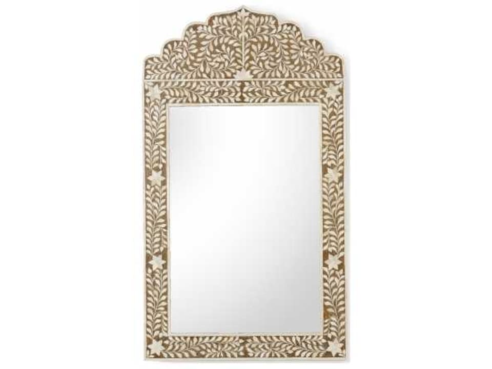 Crown Rectangular Wall Mirror with Brown Bone Inlay