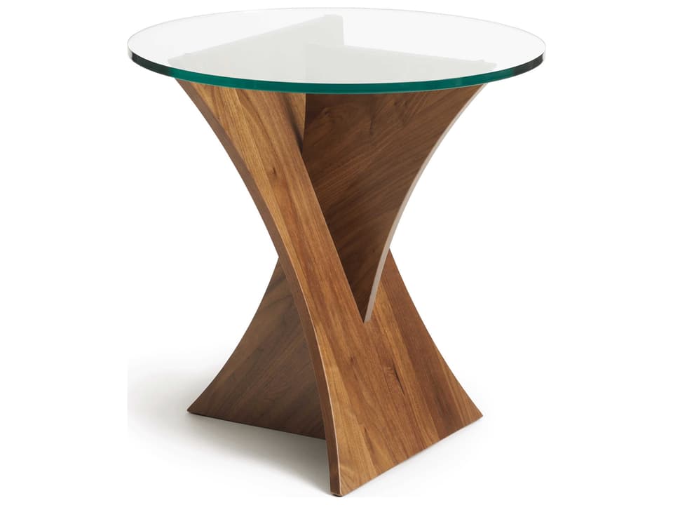 Statements Round Glass Clear Natural Walnut End Table