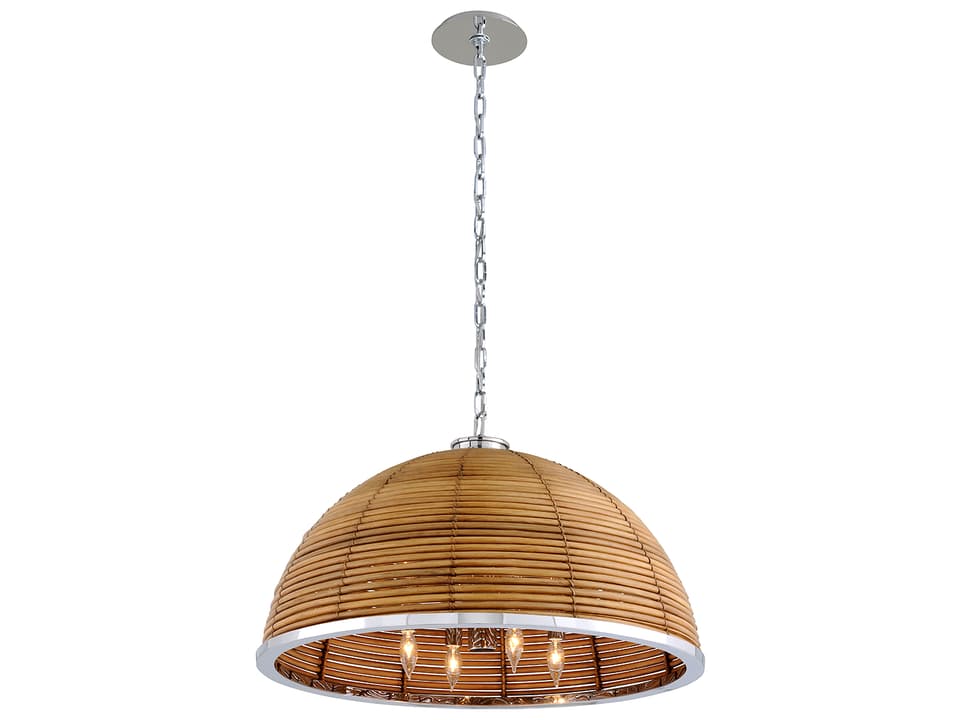 8-Light Carayes Chandelier in Stainless Steel and Natural Rattan