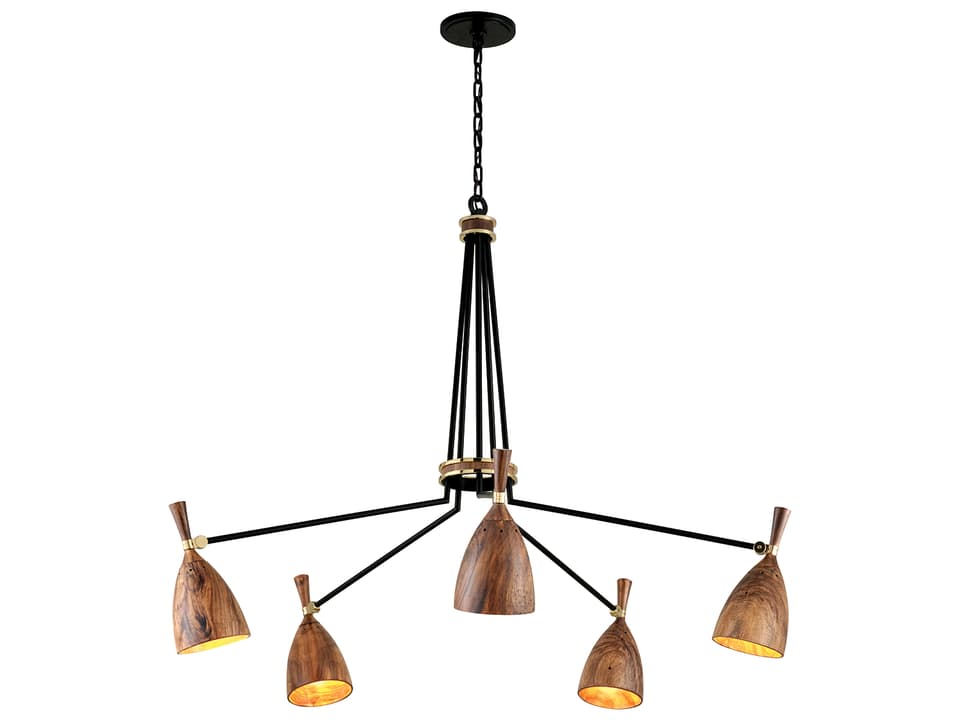 Utopia 5-Light Chandelier in Soft Black and Polished Brass
