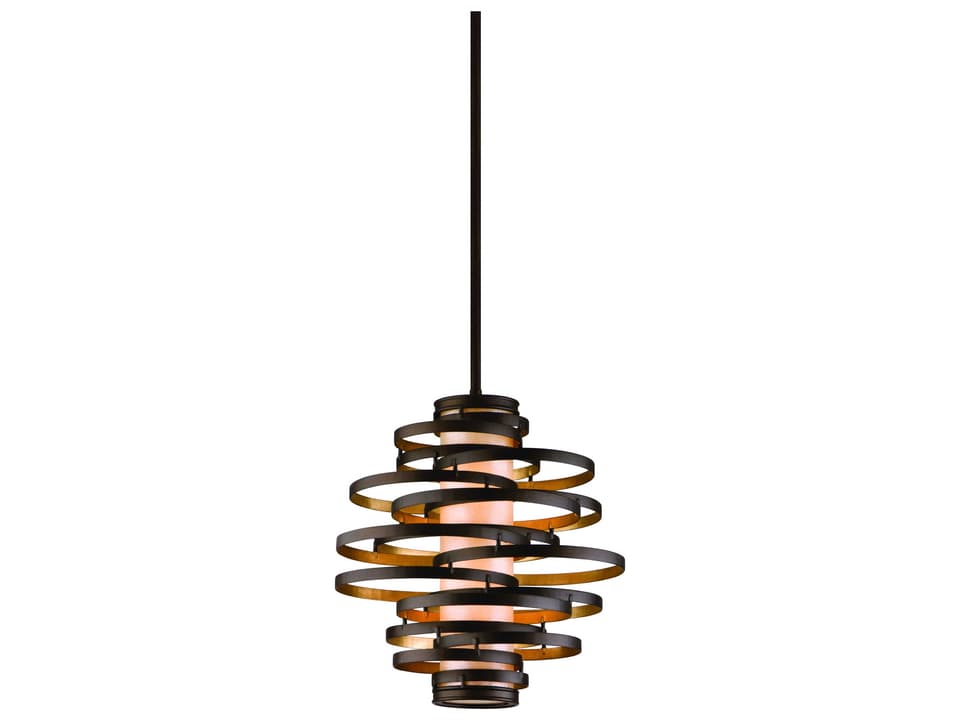 Vertigo 2-Light Pendant Light in Bronze and Gold Leaf