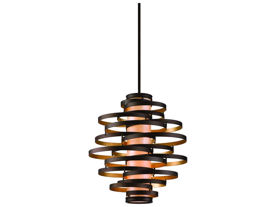 4-Light Vertigo Chandelier in Bronze Leaf and Gold Leaf