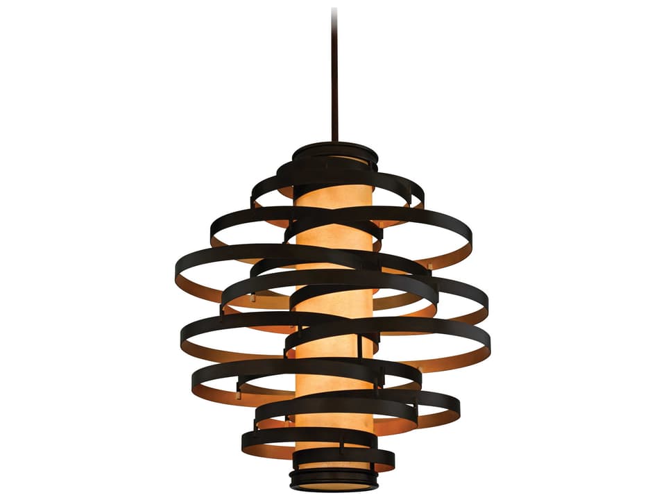 3-Light Vertigo Chandelier in Bronze Leaf and Gold Leaf