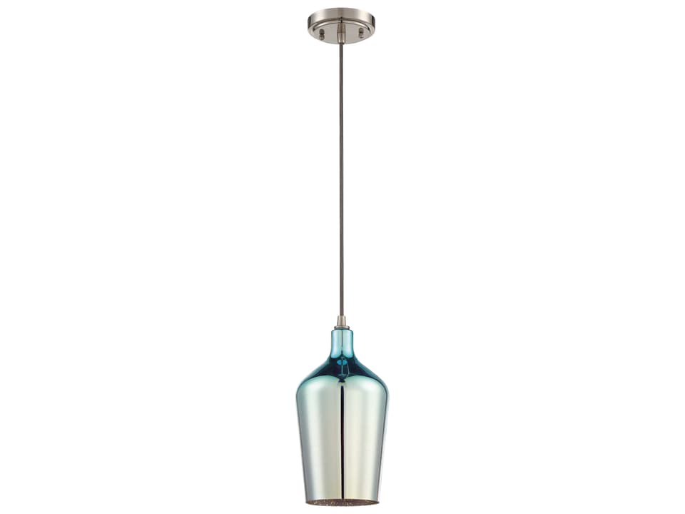 1-Light Mini Pendant in Brushed Polished Nickel with Burst Glass