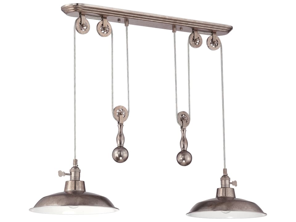 Pulley 2-Light Pendant Light in Tarnished Silver